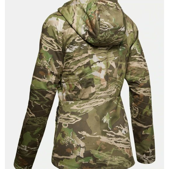 Womens Under Armour Hunting Jacket XXL Forest Camo Mid Season Water Resistant - Picture 2 of 4